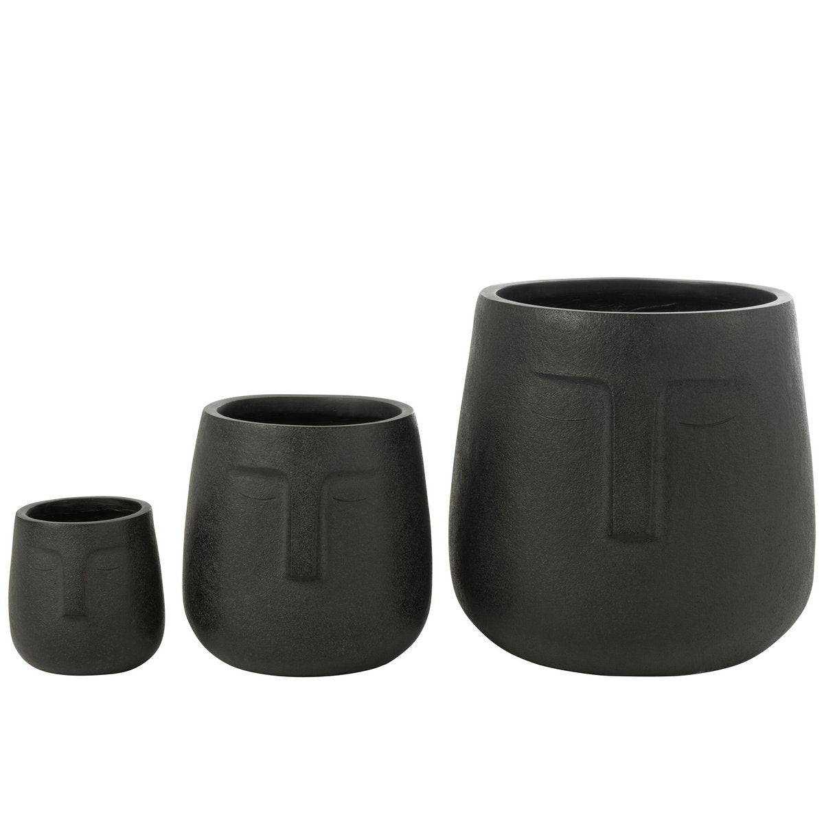 Ensemble de 3 pots de fleurs J-Line Misty en céramique noire, vue d'ensemble.