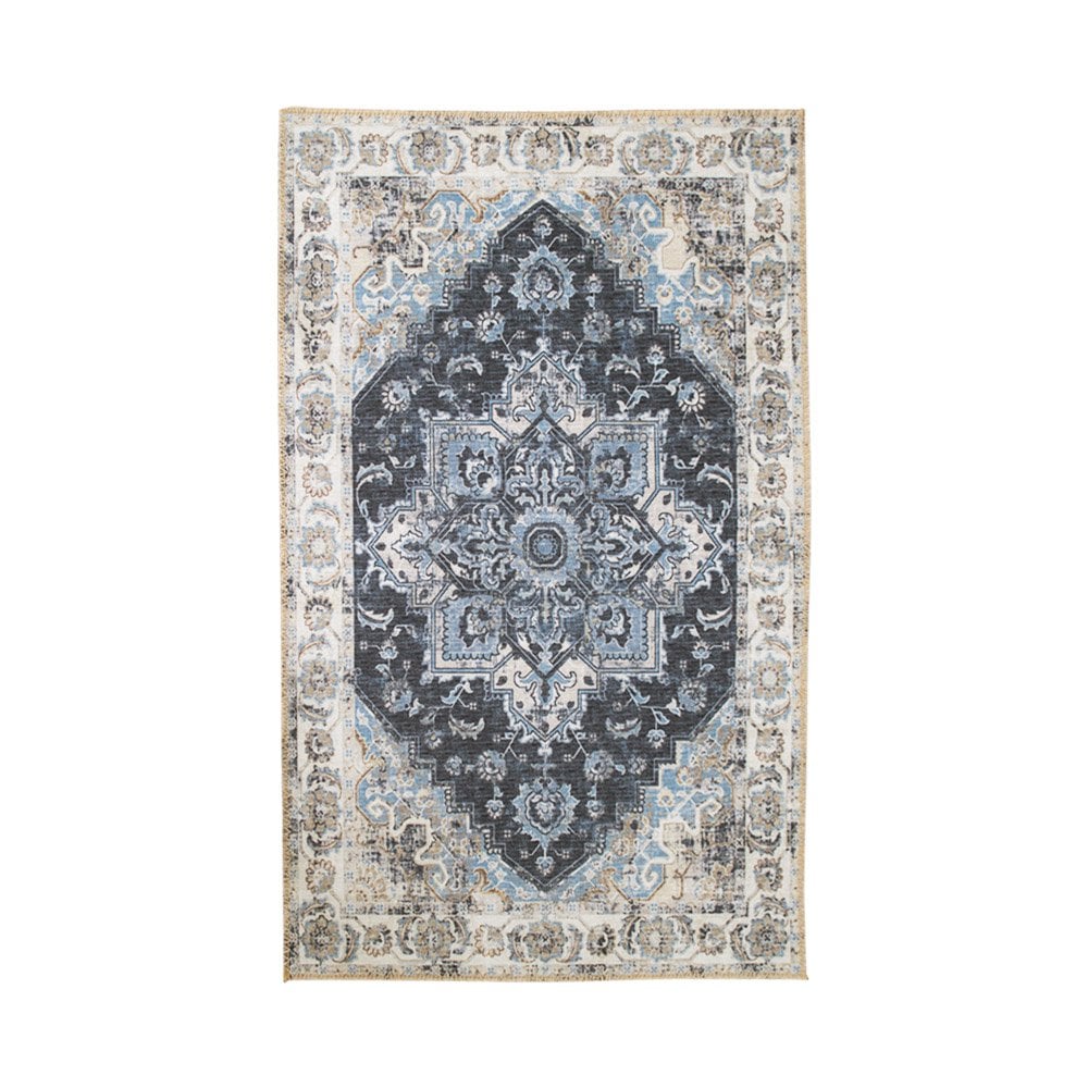 Tapis Havana bleu avec motif moderne en polyester chenille