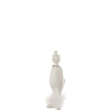 Figurine chat J-Line avec chapeau en polyresine blanche et argentée, posée sur une table