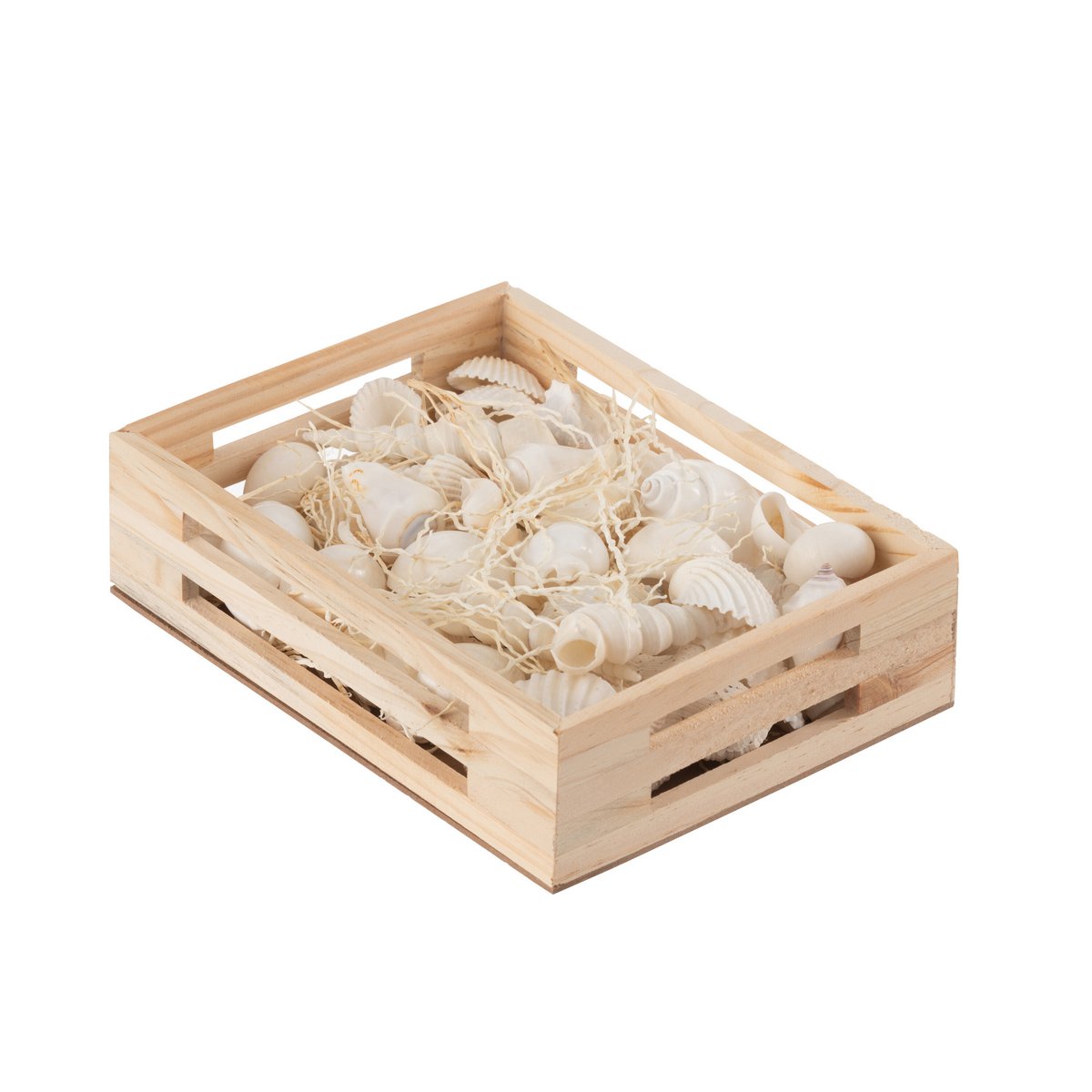 Boîte Rectangulaire Coquillages Blanc J-Line vue de face avec détails des coquillages
