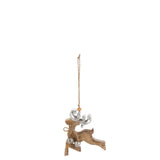 Pendentif de Noël Renne J-Line en bois naturel avec finition argentée, vue de face.