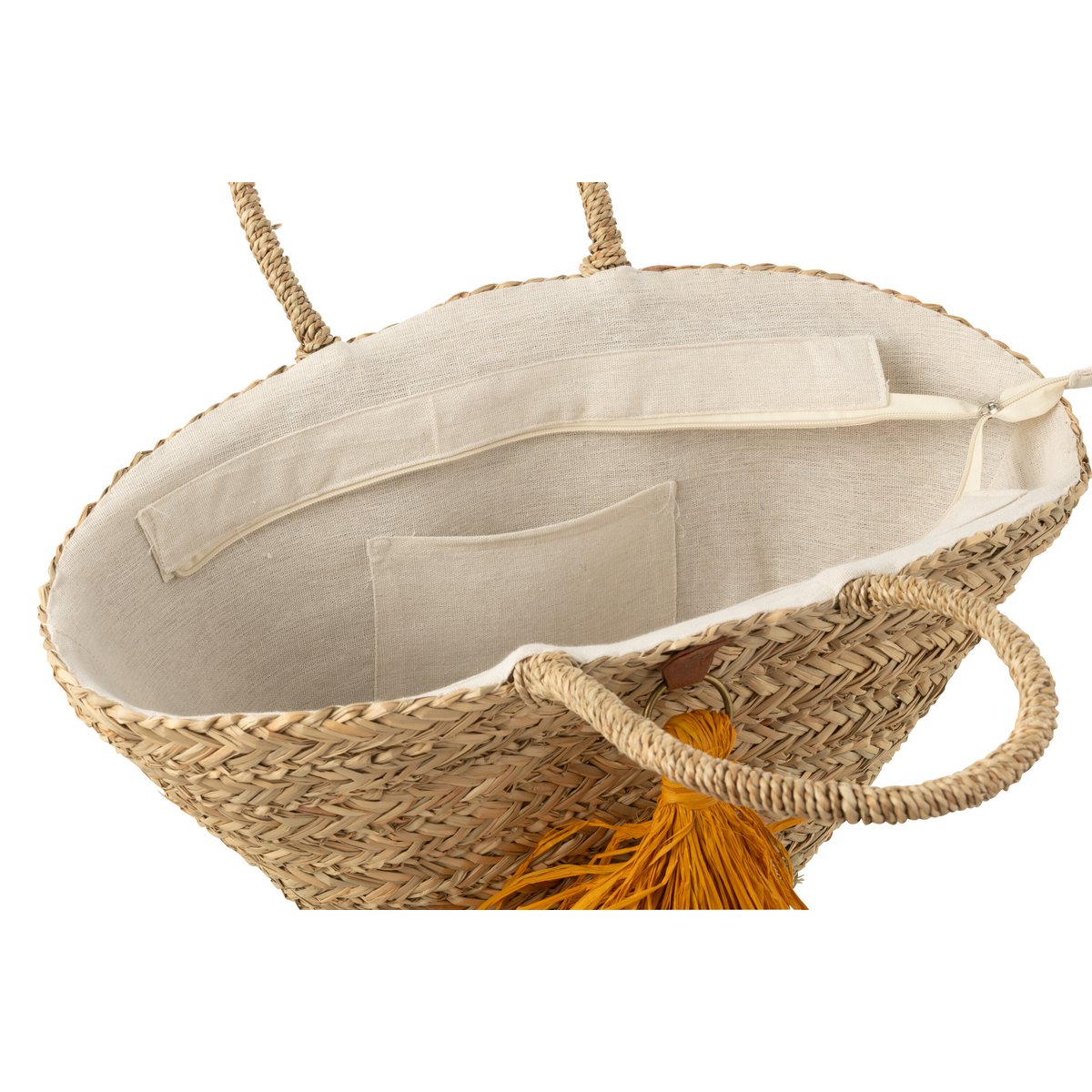 Brussages de sacs de plage J-Line en raphia naturel avec détails marron