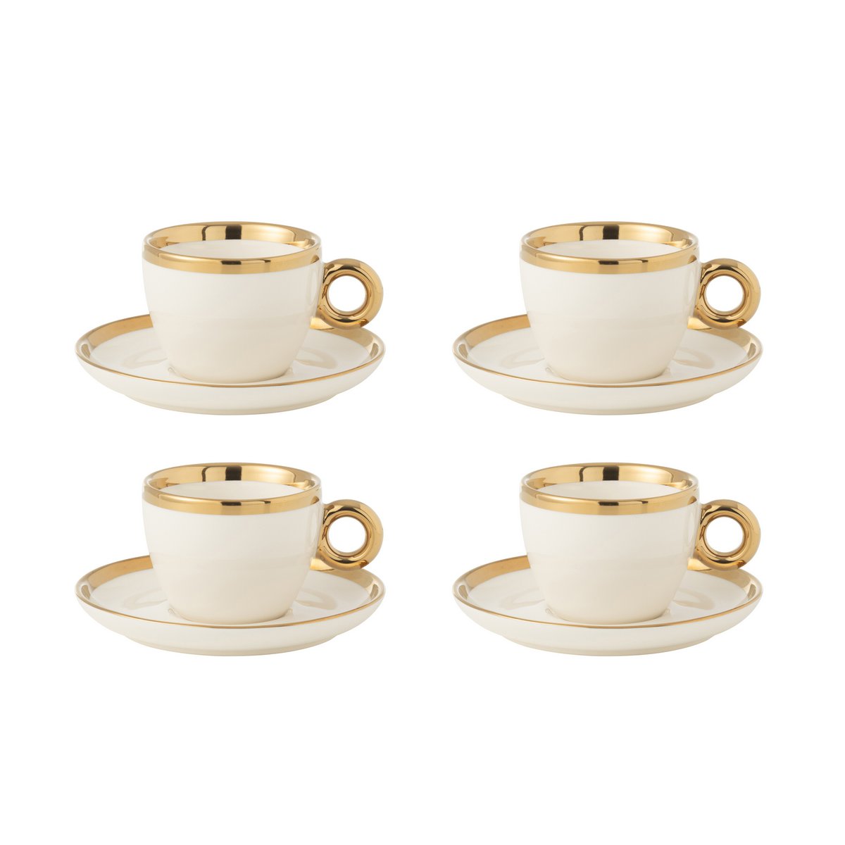 Coffret J-Line avec 4 tasses en céramique blanche et dorée, élégance raffinée