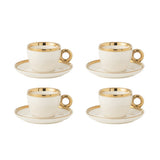 Coffret J-Line avec 4 tasses en céramique blanche et dorée, élégance raffinée