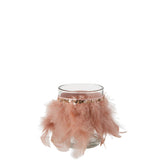 Photophore J-Line Plumes en verre rose clair, vue de face