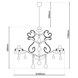 Krone 5flg. "Lucia" avec rideau, en métal et en plastique en or, avec version E14, éclairage pour salle à manger, salon, couloir ou bureau
