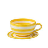 Tasse J-Line Grenade Stripes en céramique blanche et jaune avec soucoupe assortie