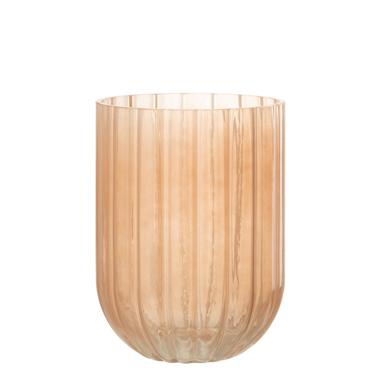 Vase Yoni Stripes en verre peach, gros plan sur les détails des rayures