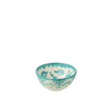 Bol Grenada J-Line en céramique blanche et aqua, Ø 14 cm, vue de face.