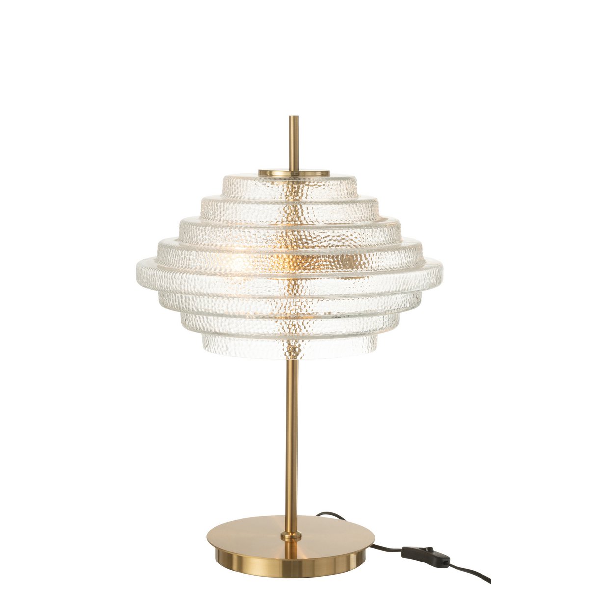 Lampe de table J-Line dorée en verre translucide, vue de face