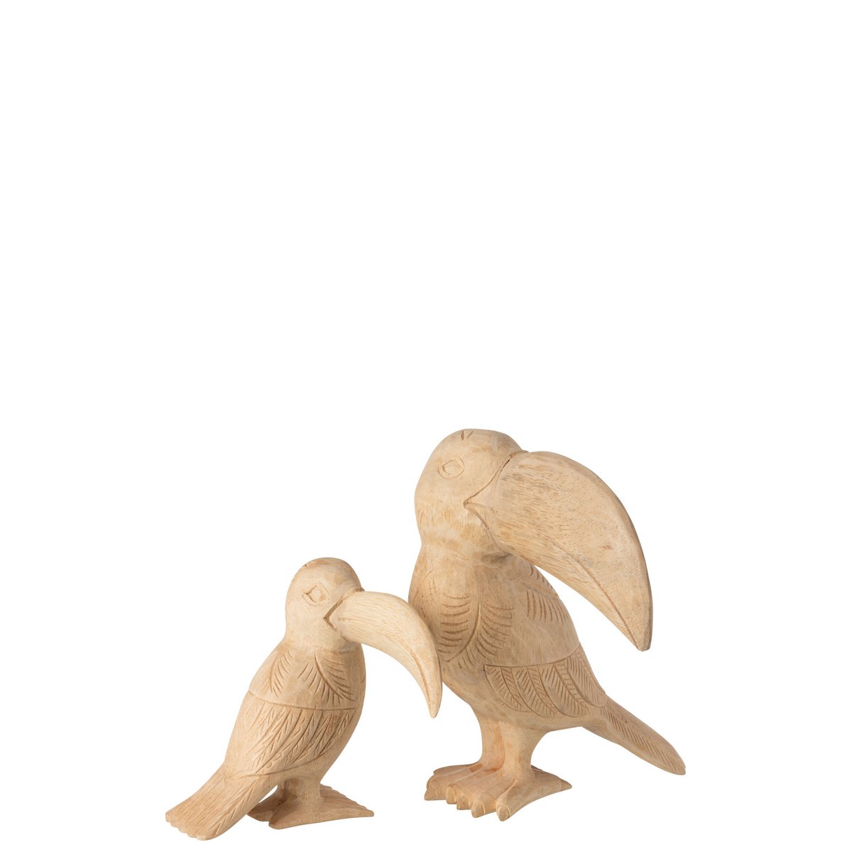 Sculpture Toekan en bois naturel, vue avant, style bohème