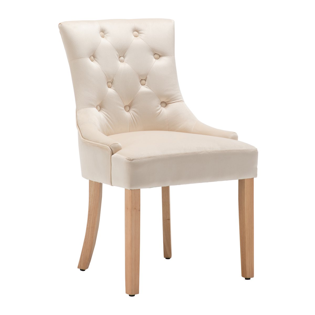 Chaise Moebilia en velours crème avec pieds en bois naturel