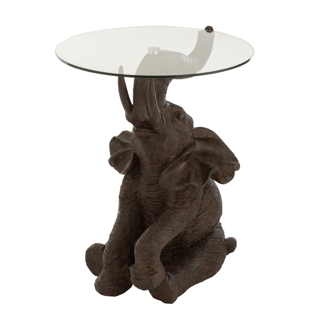 Table J-Line Elephant marron foncé avec plateau en verre, vue de face