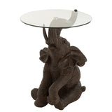Table J-Line Elephant marron foncé avec plateau en verre, vue de face