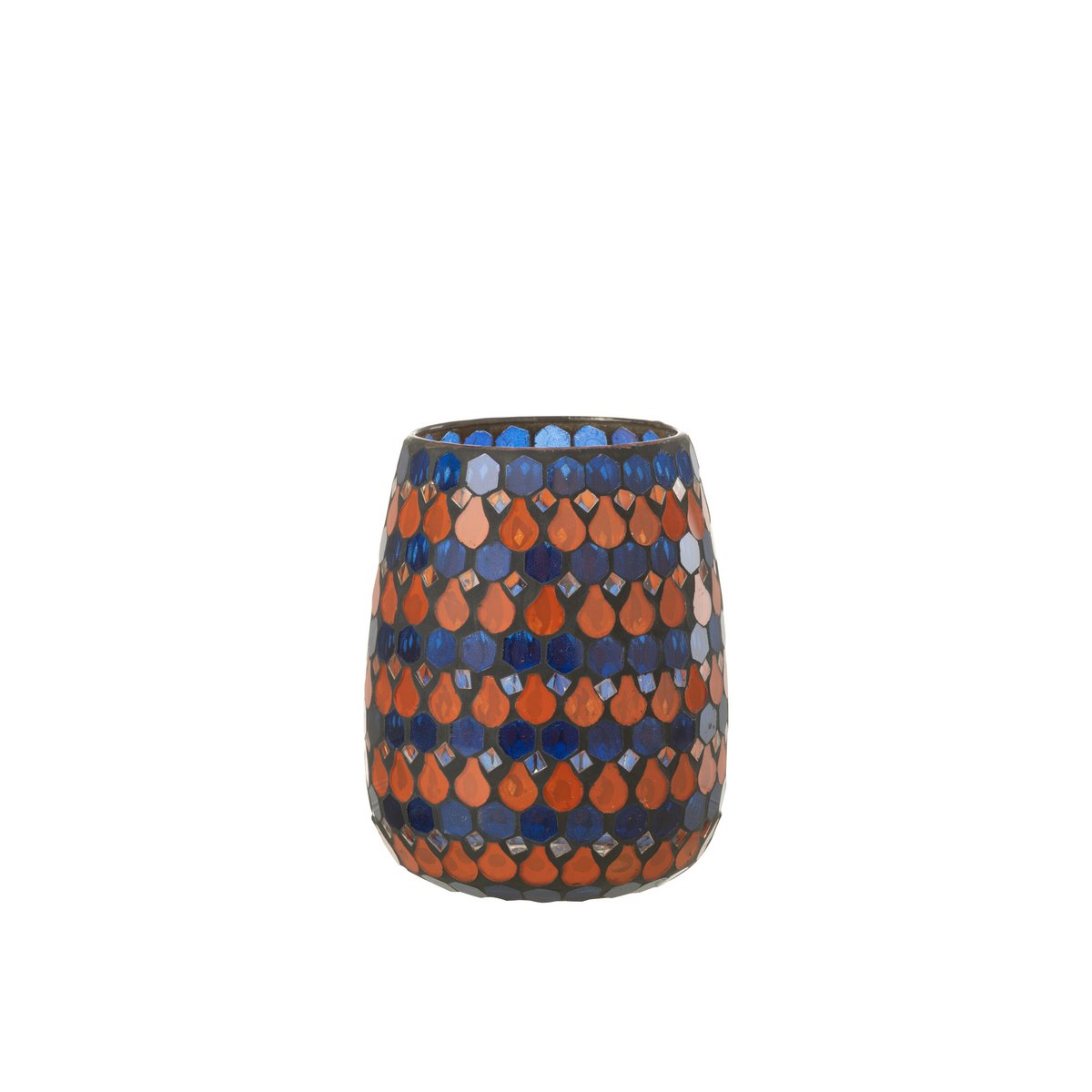 Lanterne J-Line Mosaic Drop en verre orange et bleu, vue de face.