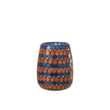 Lanterne J-Line Mosaic Drop en verre orange et bleu, vue de face.