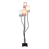 Lampe debout textile 4-flamme "boho" coloré, lampadaire avec parapluies colorés, avec une douille E14, pour salle à manger, salon, couloir ou bureau, 140 cm de haut