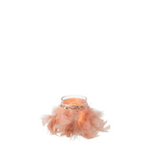 Photophore J-Line Plumes en verre rose clair, détail des plumes