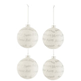 Boules de Noël J-Line en verre blanc et argent dans leur boîte de présentation.