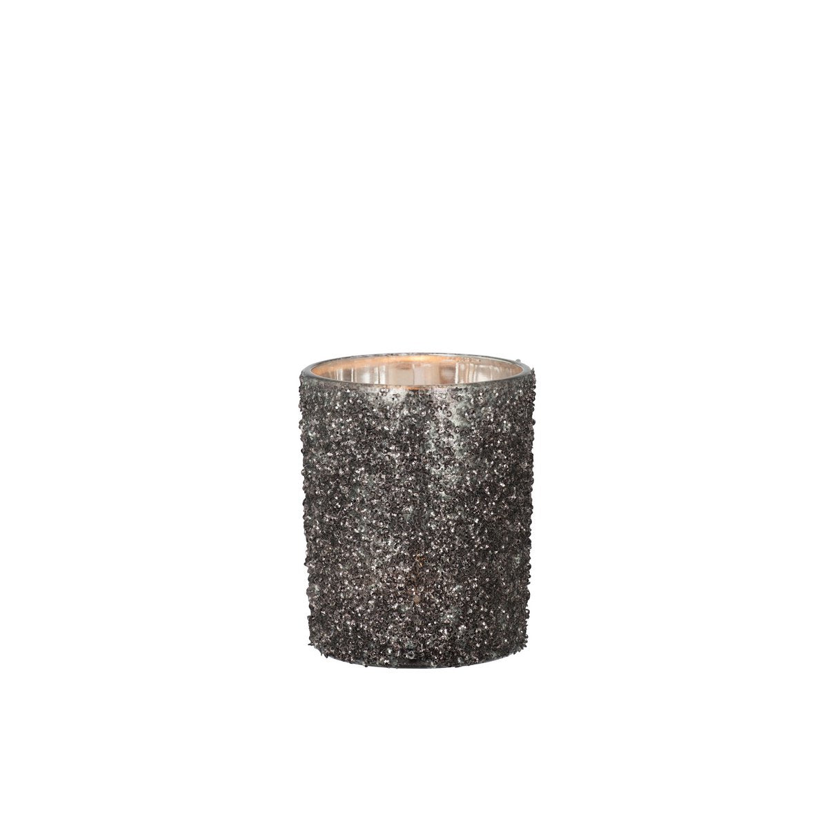Photophore J-Line Glitter en verre gris anthracite, vue de face