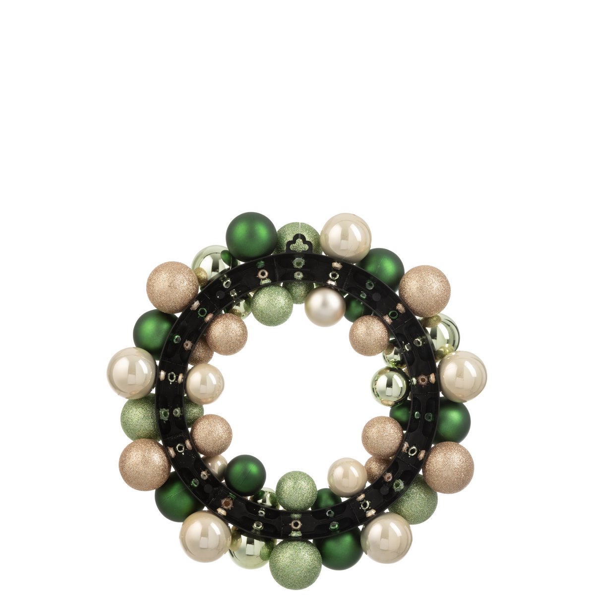 Couronne de Noël J-Line en plastique vert et écru, vue de face