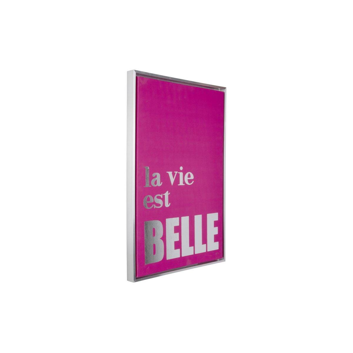 Vue rapprochée du texte en feuille d'argent sur le tableau La Vie Est Belle.