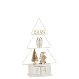 Calendrier Sapin de Noël J-Line en bois blanc et or, vue avant