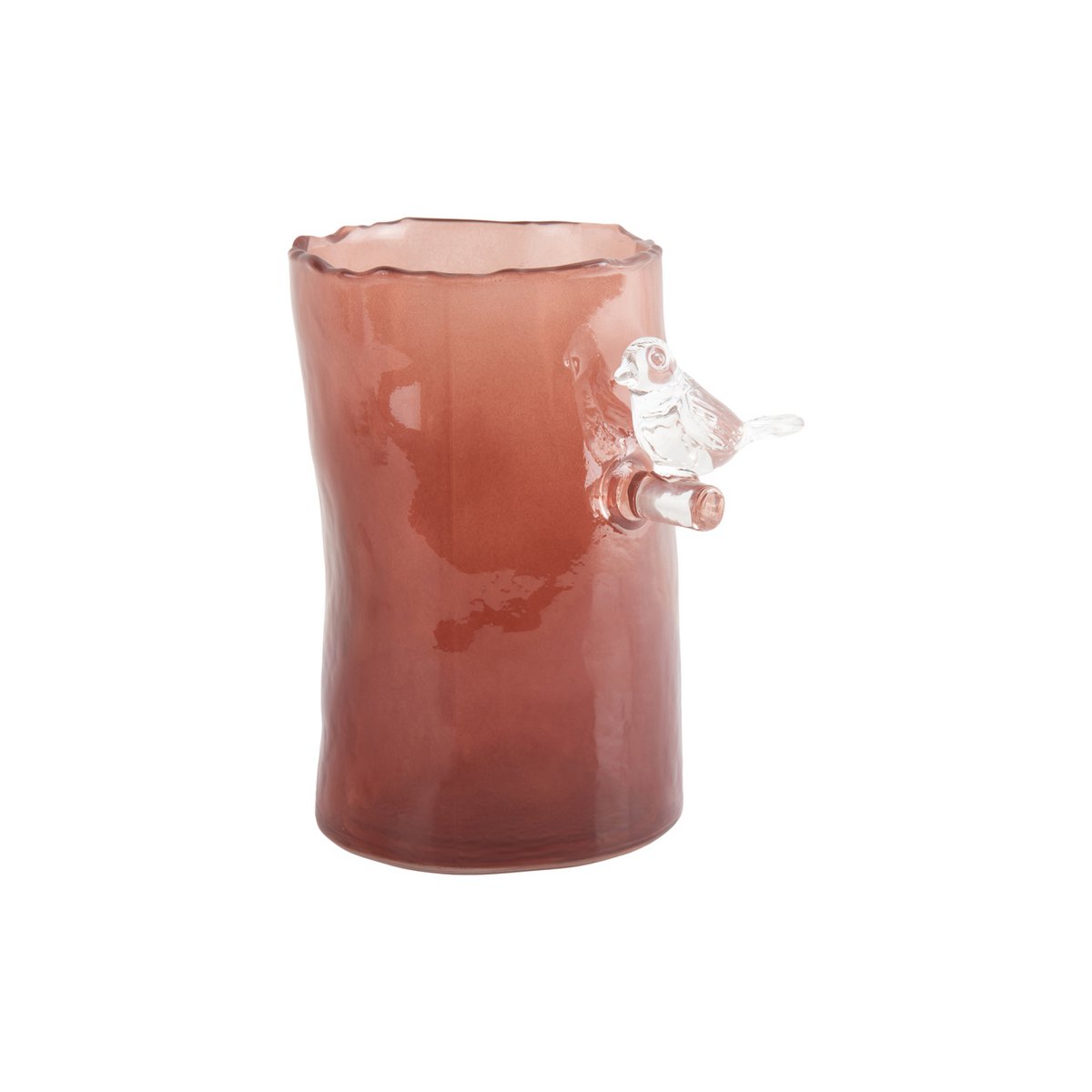 Vase Oiseau Sur Branche Petit avec finition laiteuse et oiseau rouge