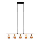 5 pendentif "Corbis", lampe conjugale en noir en noir, avec de l'or et du rotin, avec une douille E14, pour une salle à manger, un salon, un couloir ou un bureau, 100 cm de long