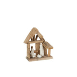 J-Line Crèche de Noël Maison Bois/Céramique Naturel/Blanc
