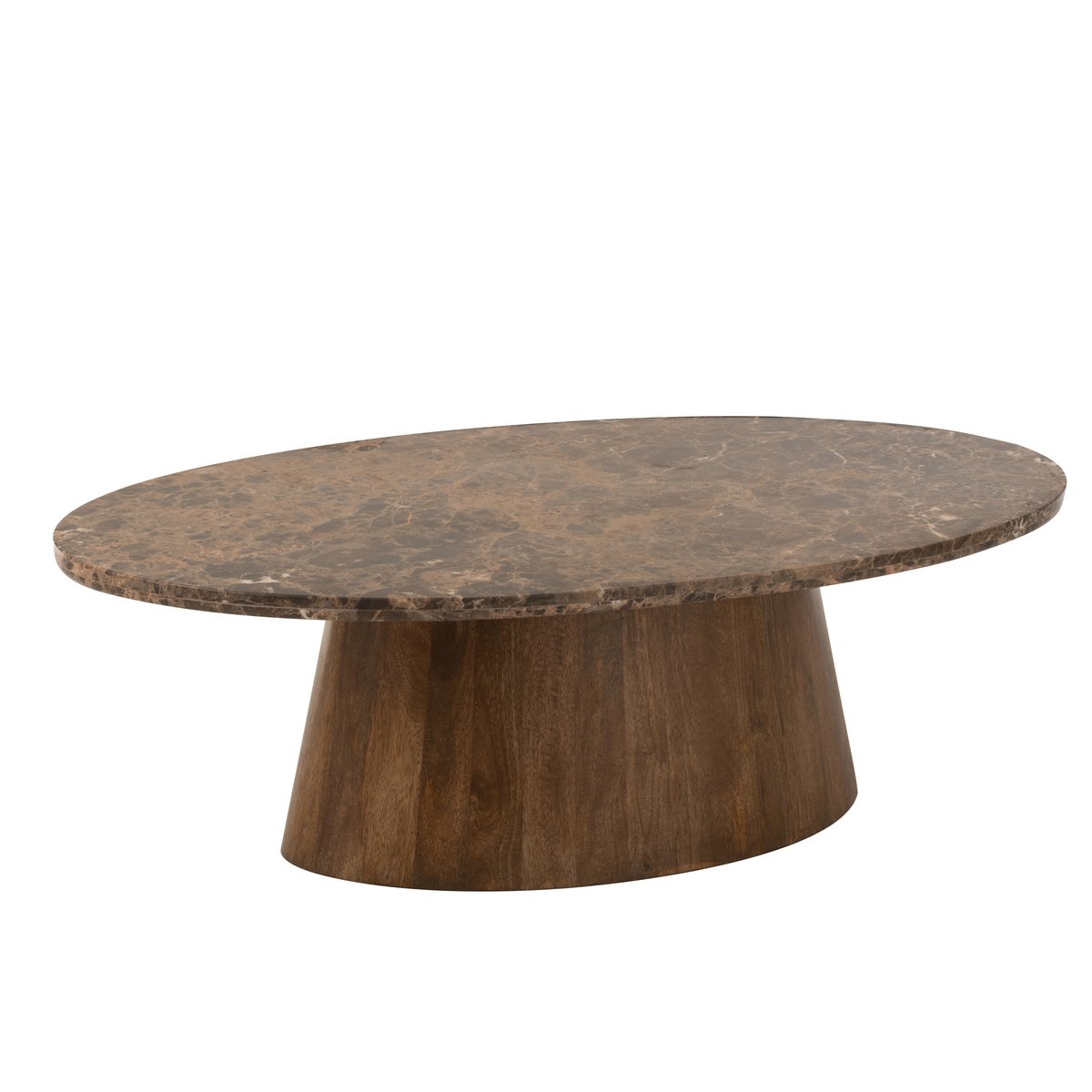 Table basse ovale J-Line en marbre et mangohout, vue de face
