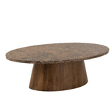 Table basse ovale J-Line en marbre et mangohout, vue de face
