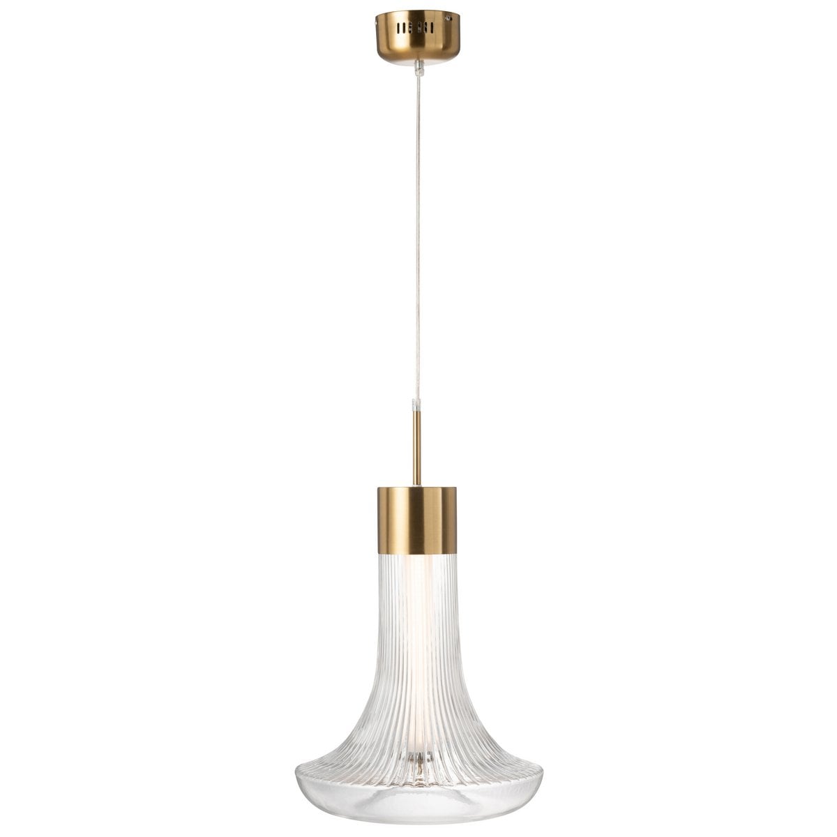 Lampe suspendue LED J-Line en métal doré avec diffuseur en verre transparent