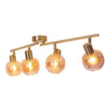 4er Spot / plafond "Libby", plafond classique en métal de couleur en laiton et verre teinté en ambre, avec socket E14, pour salle à manger, salon, couloir ou bureau, 80 cm de long