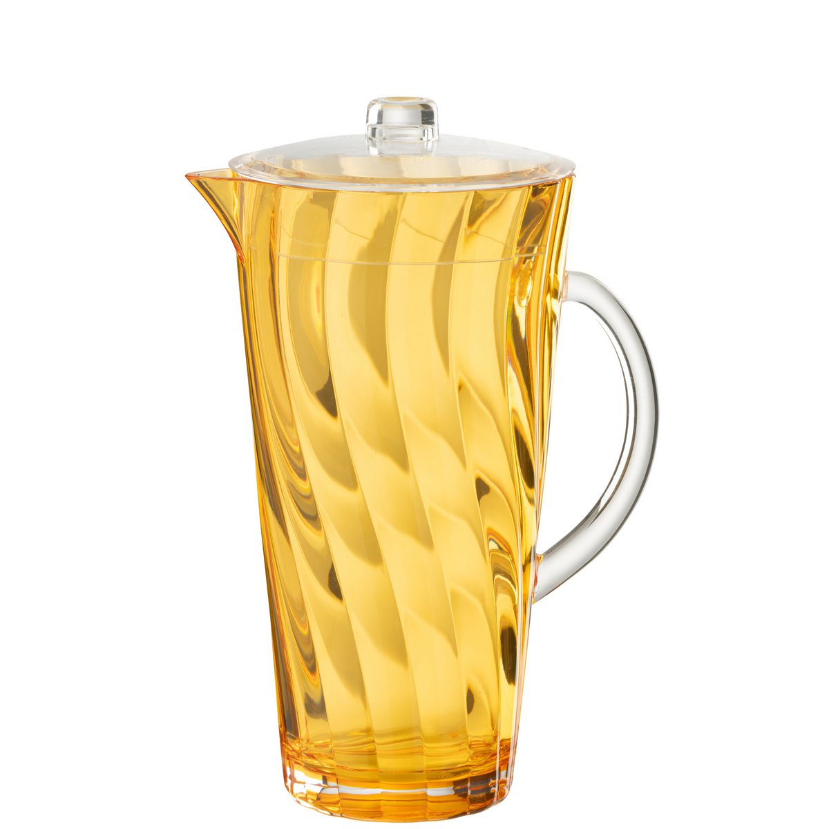 Détail de la carafe J-Line Wave en plastique orange, mettant en valeur son design contemporain.