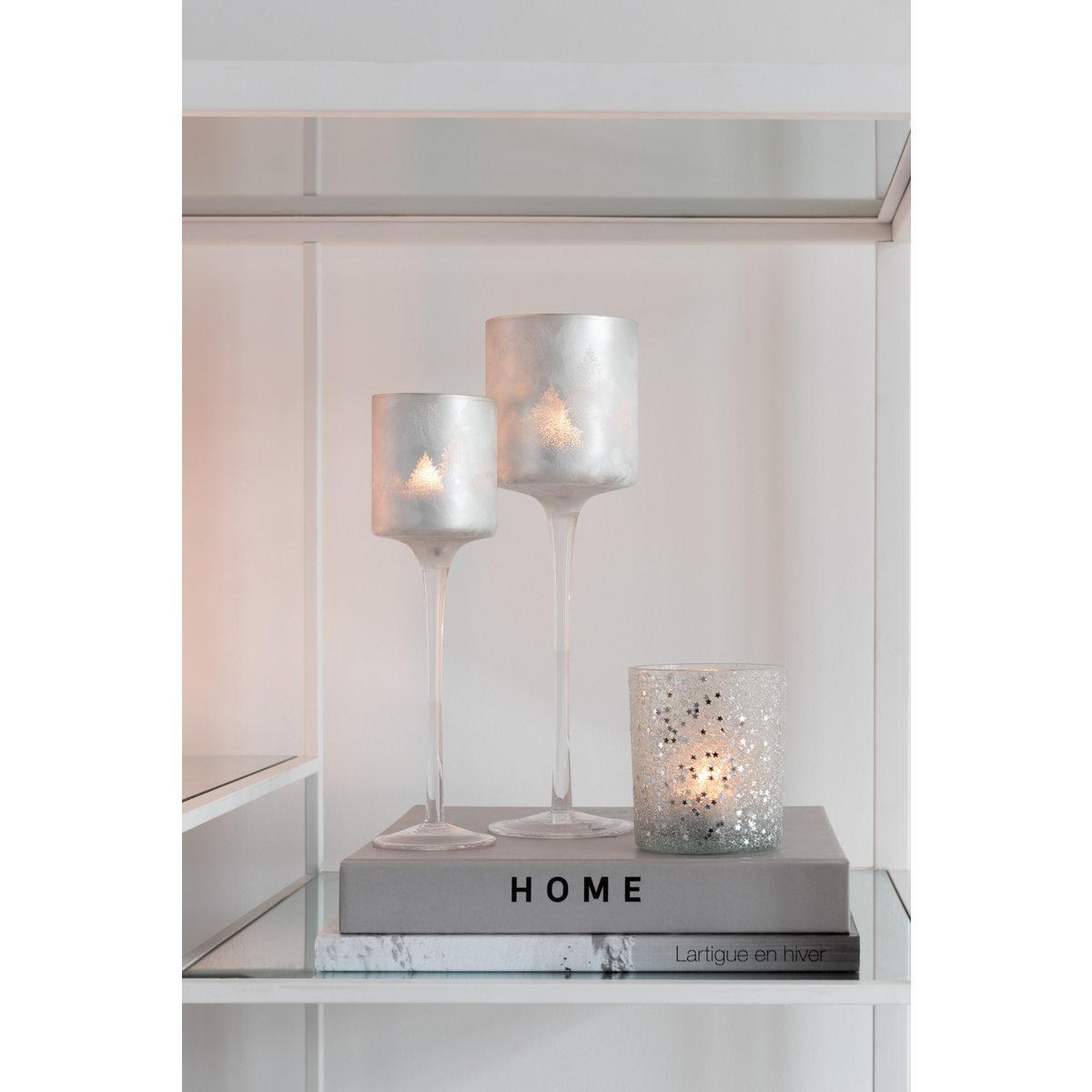 Photophore J-Line Stars, détail de la base en verre argenté