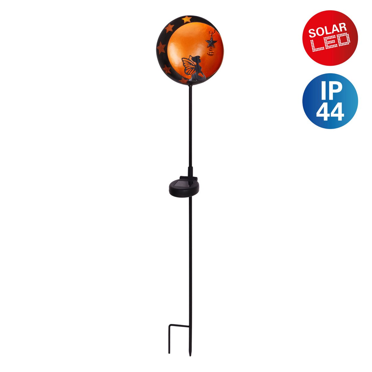 Détail du design de la brochette solaire Elfe, éclairage orange