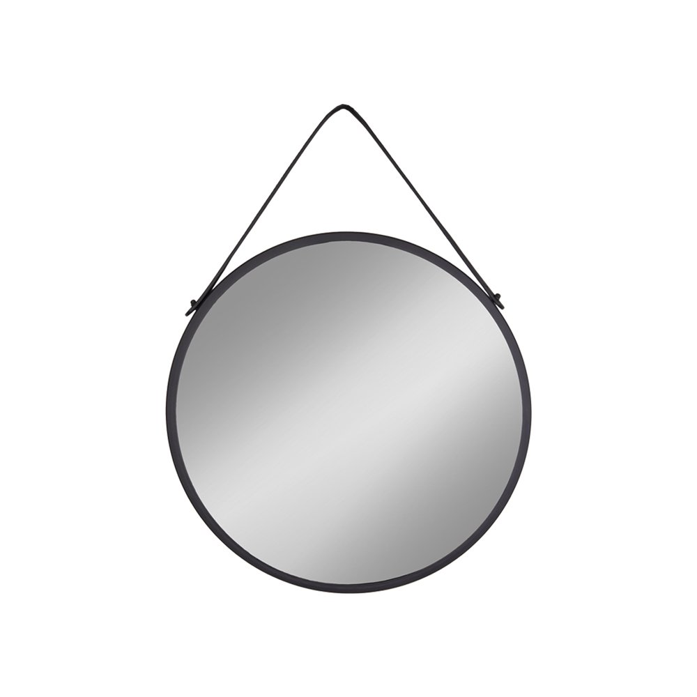 Miroir Trapani noir avec cadre en acier et cuir artificiel