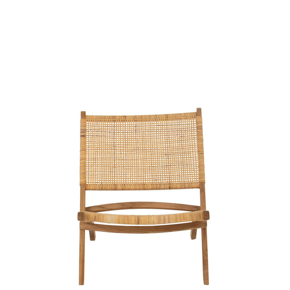 Fauteuil Ploistoel en rotin et teck naturel, vue de face