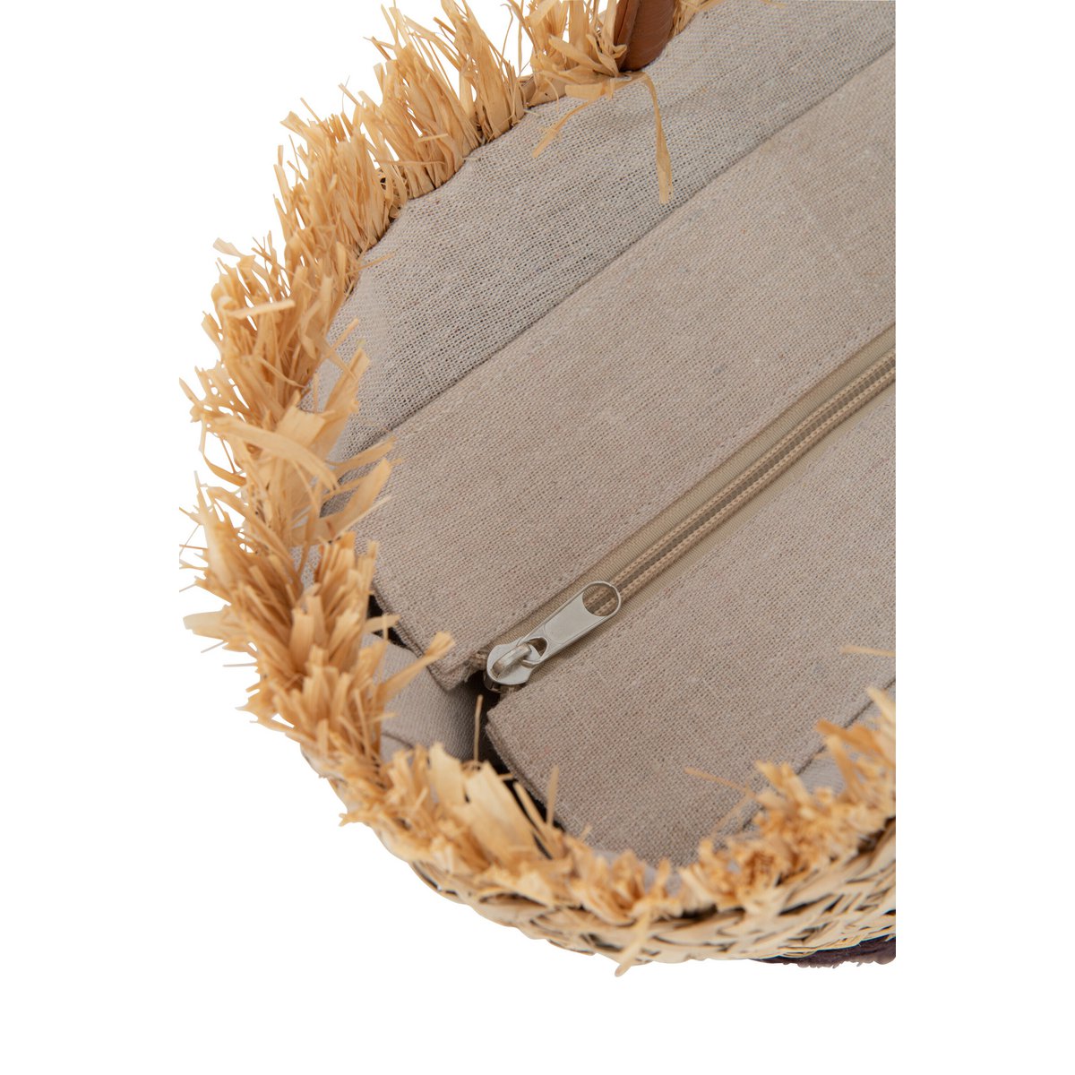 Détail du motif feuille sur le sac de plage J-Line en jute