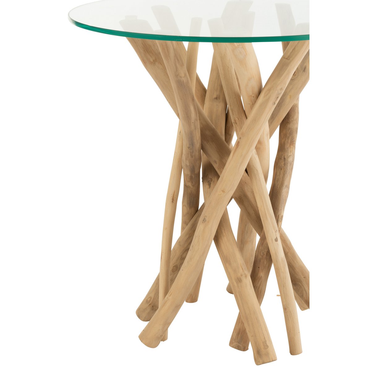 Table d'appoint J-Line en teck et verre, vue de face