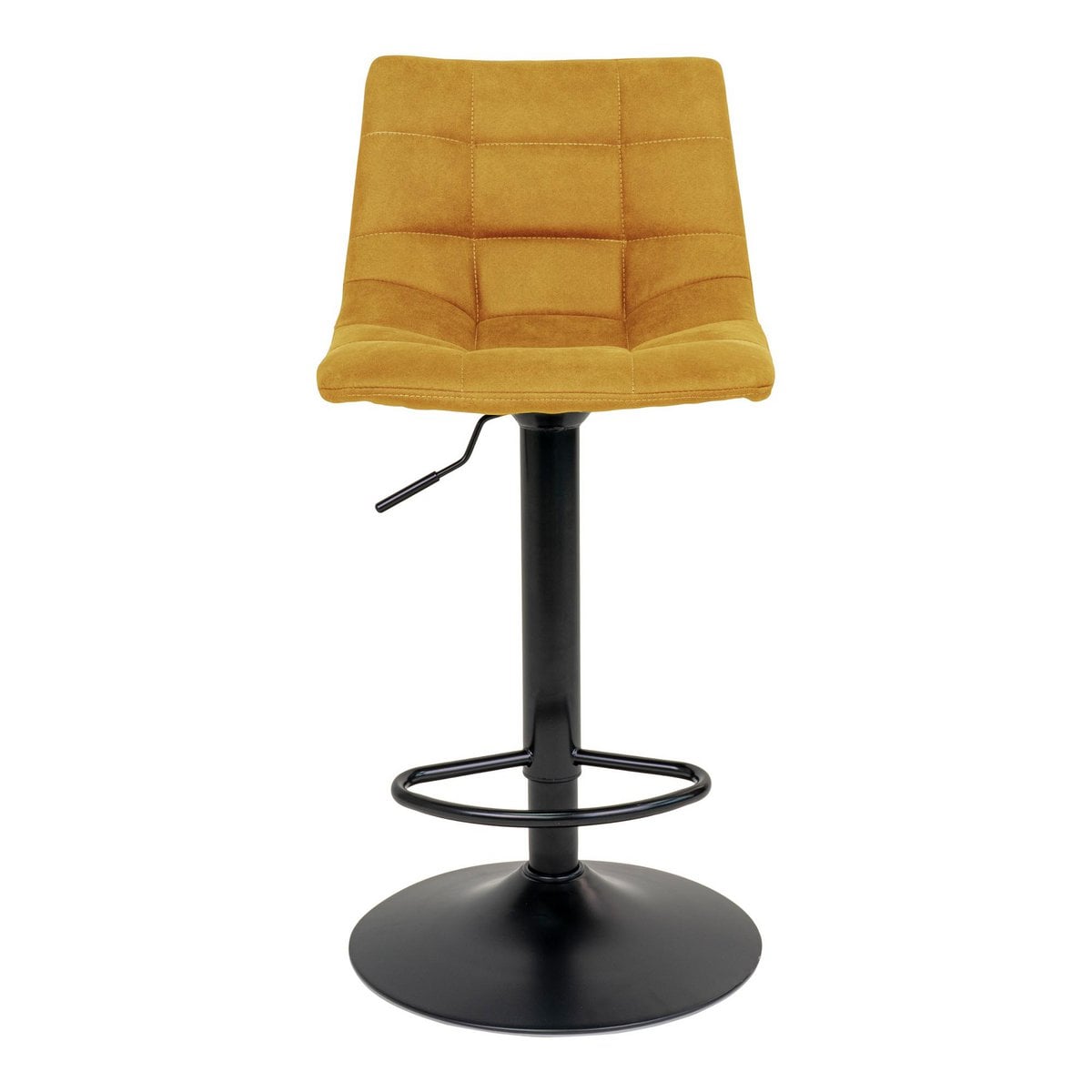 Détail du velours jaune moutarde de la chaise de bar Middelfart