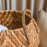 Grand panier à linge panier de rangement panier décoratif panier rond panier WAYAG en jacinthe d'eau tissée avec motif zigzag beige et marron