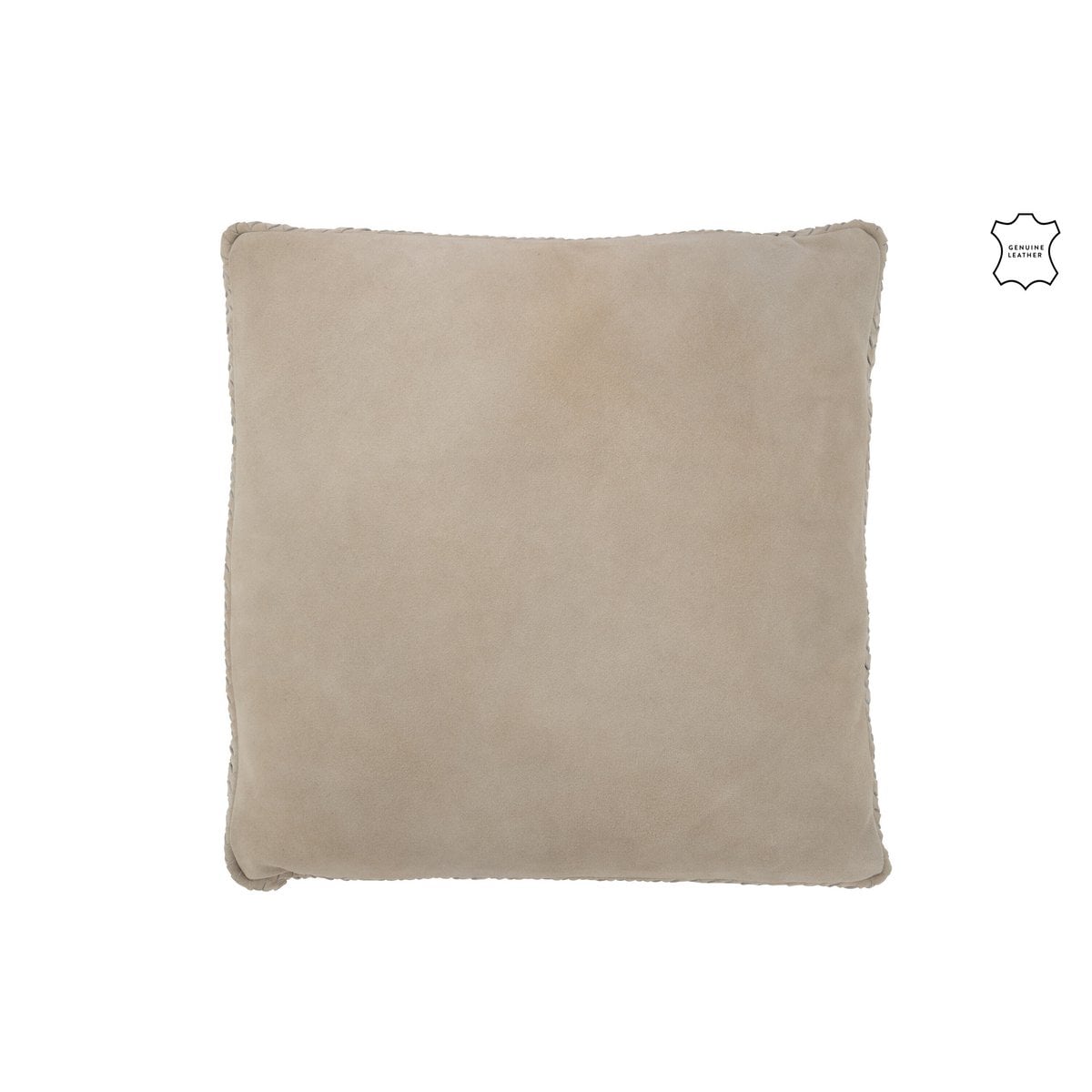 Coussin J-Line en cuir gris, vue de face avec texture tissée