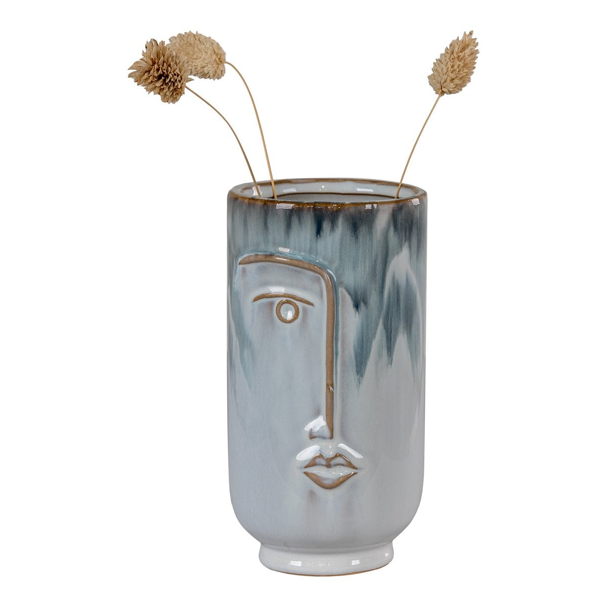 Vue latérale du vase en porcelaine bleu bicolore