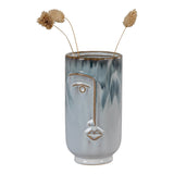 Vue latérale du vase en porcelaine bleu bicolore