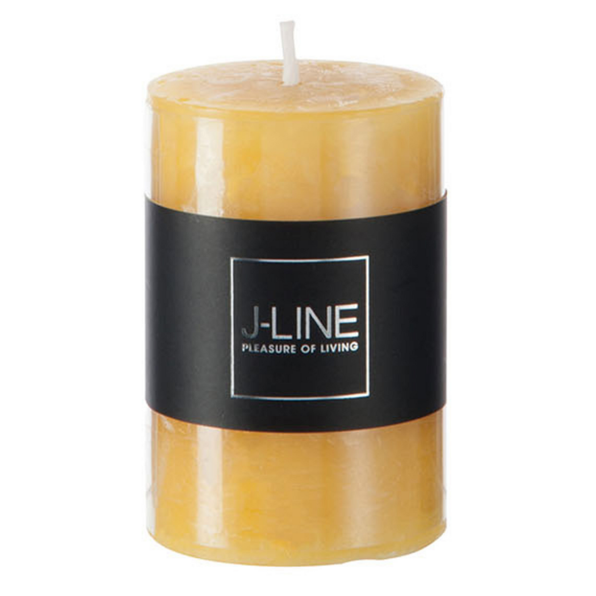 Bougie cylindrique ocre J-Line, vue de face avec flamme allumée