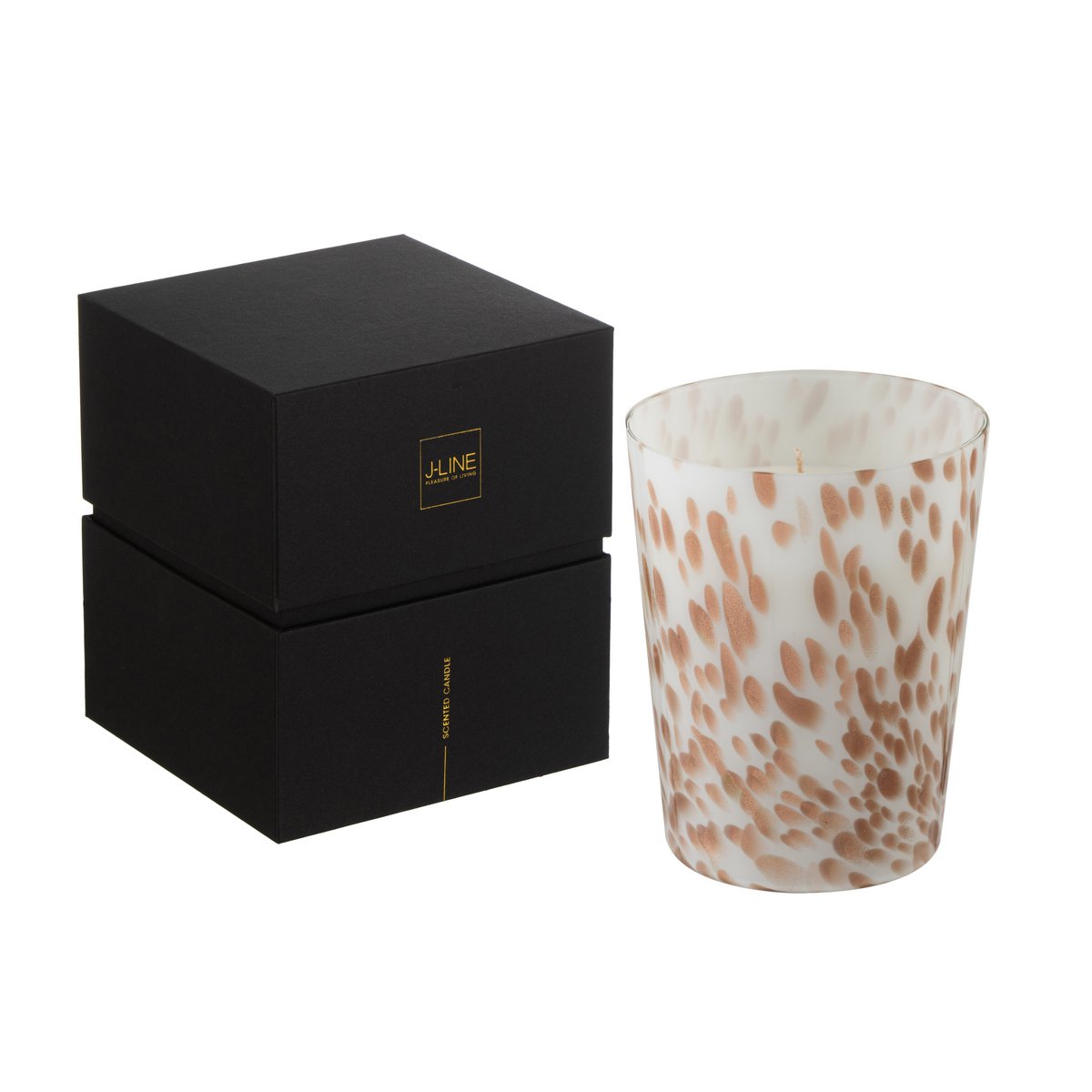 Bougie parfumée J-Line Noa en verre blanc et or, ambiance moderne