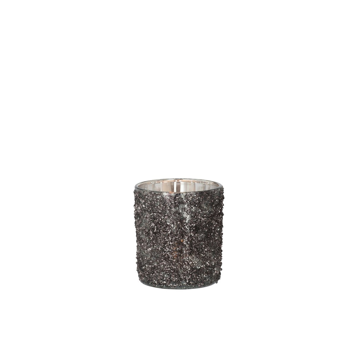 Bougeoir J-Line Glitter en verre gris sur table