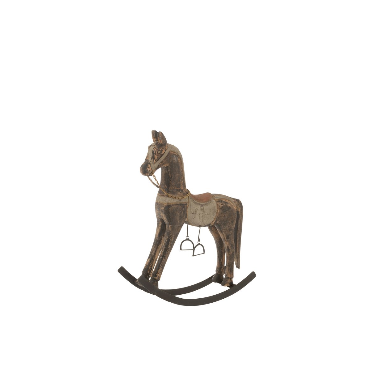 Cheval à bascule J-Line en bois de manguier et métal, vue de face